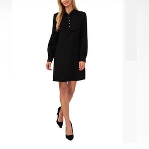 CeCe Women’s Collared Pintucked Bib Long Sleeve Dress